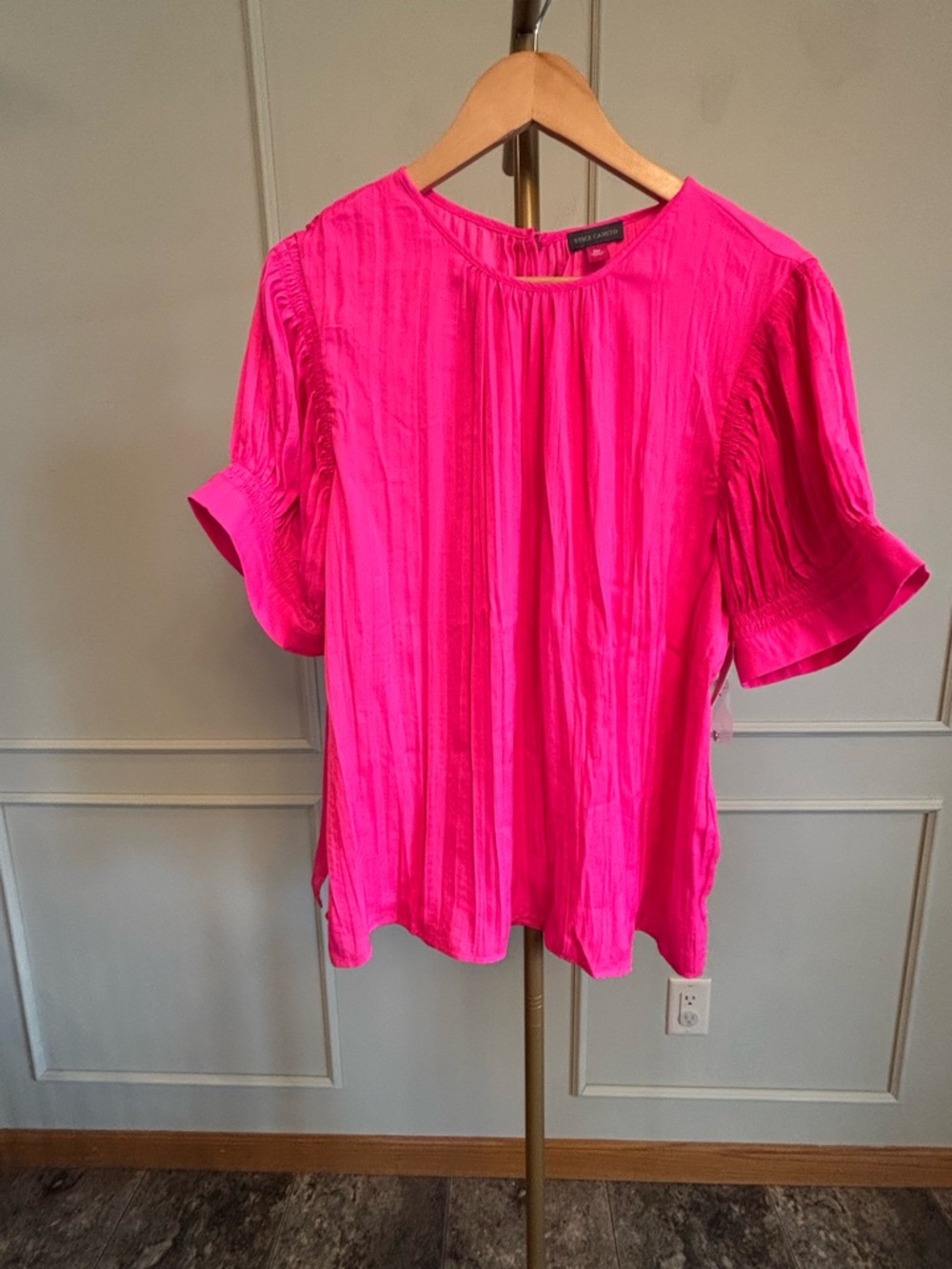 Vince Camuto Hot Pink Pleated Short Sleeve Blouse MSRP $89 NWT XXL